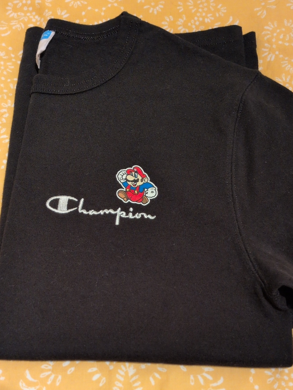 Champion Black T-Shirt, Printed Graphic, Size S